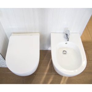 Set Bideu si Vas WC PRO GEBERIT, ceramica sanitara, Vas WC SONET RIMLESS + Bideu + Capac Soft-Close Inclus SLIM PREMIUM + Cadru + Clapeta - Img 2
