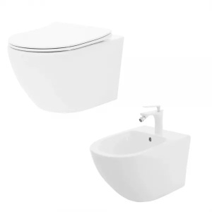 Set Bideu si Vas WC PRO RUNE IVALDI RIMLESS, montaj suspendat, ceramica sanitara, Capac Soft-Close inclus - Img 1