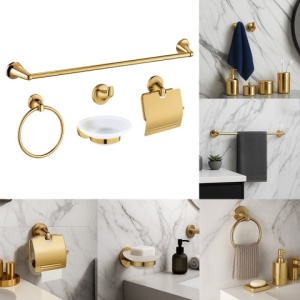 Set de accesorii pentru baie 5 in 1 Colin Golden Retro - Img 2