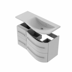 Set dulap baza suspendat si lavoar compozit dreapta Oristo Opal 90 cm alb lucios cu 4 sertare - Img 3