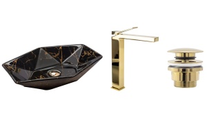 Set lavoar VEGAS MARBLE black si baterie inalta DUET GOLD, DOP universal gold - Img 9