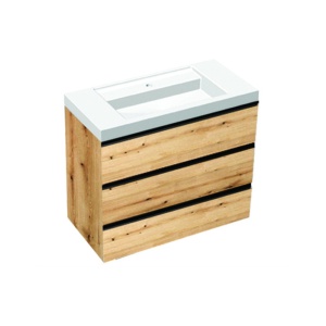Set mobilier baie stativ cu lavoar Kolpasan Harmony 100 cm 3 sertare bronze oak