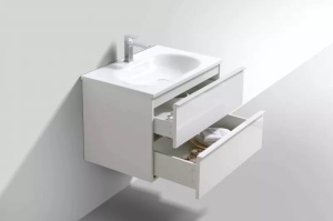 Set mobilier baie suspendat Kuma Annemarie alb lucios 75 x 48 x 50 cm cu lavoar compozit si 2 sertare