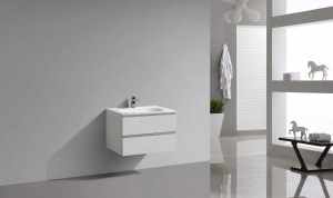 Set mobilier baie suspendat Kuma Annemarie alb lucios 75 x 48 x 50 cm cu lavoar compozit si 2 sertare - Img 4