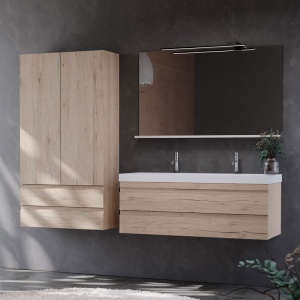 Set mobilier suspendat cu lavoar Kolpasan Naomi 120 cm natural wood - Img 3