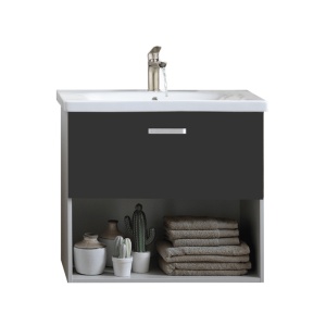 Set mobilier suspendat si lavoar Kolpasan Evelin gri antracit 80 cm