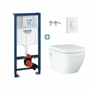 Set rezervor Grohe Rapid SL cu clapeta Skate Air alba si vas wc Grohe Euro Ceramic Rimless prindere la vedere capac soft close - Img 1