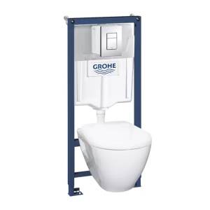 Set rezervor WC Grohe Solido Perfect 4 in 1 si clapeta crom Skate Cosmopolitan plus vas WC cu capac softclose - Img 1