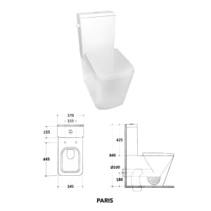 Set vas WC Fluminia, Paris, stativ, BTW, rimless cu rezervor si capac soft-close si easy off inclus - Img 6