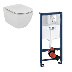 Set vas wc Ideal Standard Tesi AquaBlade cu capac soft close si rezervor Grohe cu clapeta Skate Air - Img 1