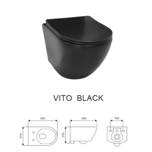 Set Vas WC PRO GROHE, Montaj Suspendat, Ceramica Sanitara, Vas WC VITO BLACK LUCIOS RIMLESS + Capac Soft-Close SLIM Inclus + Cadru + Clapeta - Img 4
