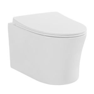 Set vas WC suspendat Fluminia Isolda rimless cu capac soft close alb 52.5 x 36.5 cm