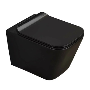 Set vas WC suspendat Fluminia Paris rimless si capac softclose negru mat - Img 2