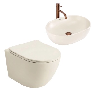 Set Vas WC Suspendat Focus + Lavoar pe Blat Rea Focus Creme