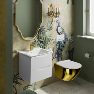 Set WC suspendat auriu-alb Spectrum Trendi Slim Gold White rimless cu capac 36.5 x 49 cm - Img 2