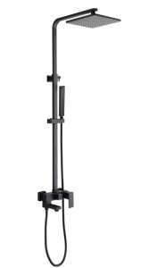 Sistem Complet De Dus PRO Black, Montaj Pe Perete, Para Patrata Tip Ploaie 20x20 Cm, 3 Functii De Curgere A Apei, Finisaj Negru Mat - Img 1