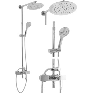 Sistem Complet De Dus REA ALDI, Montaj Pe Perete, Para Rotunda Tip Ploaie 25x25 Cm, 3 Functii De Curgere A Apei, Finisaj Crom - Img 1