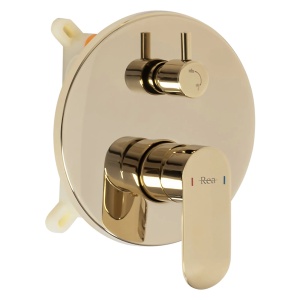 Sistem Complet De Dus REA HYPER GOLD + BOX, Montaj In Perete, Para Rotunda Tip Ploaie 25x25 Cm, 2 Functii De Curgere A Apei, Auriu - Img 7