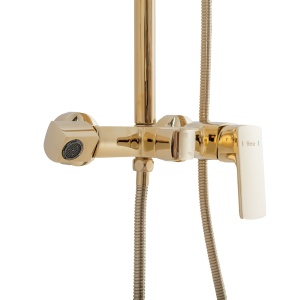 Sistem Complet De Dus REA ROGER GOLD, Montaj Pe Perete,Para Rotunda Tip Ploaie 25x25 cm, 2 Functii De Curgere A Apei, Finisaj GOLD - Img 3
