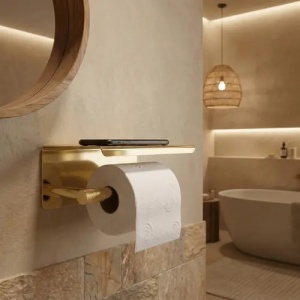 Suport pentru hârtie igienică cu poliță Rea 6613 Modern Gold - Img 5