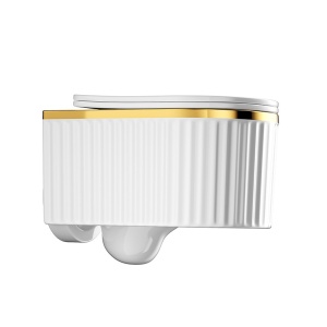 Vas WC suspendat alb cu rama aurie, rimless si capac cu soft close Luma - Img 6