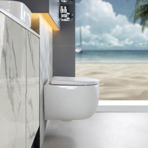 Vas WC suspendat Lake Tornado White Glossy, rimless cu capac softclose - Img 8