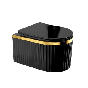 Vas WC suspendat Luma Black cu rama aurie, rimless si cu capac soft close
