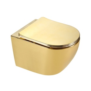 Vas WC suspendat Mizu Tornado Gold & Black, rimless cu capac softclose