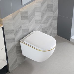 Vas WC suspendat Mizu Tornado White&Gold 02, rimless, capac din duroplast cu softclose - Img 6