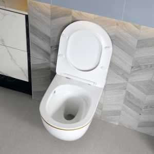 Vas WC suspendat Mizu Tornado White&Gold, rimless cu capac softclose din duroplast - Img 7
