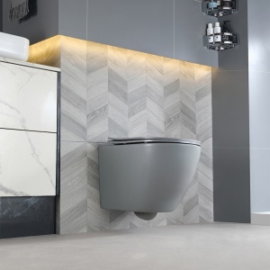 Vas WC suspendat Peak Grey Matt, rimless cu capac soft close duroplast - Img 7