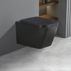 Vas WC suspendat Rain Black Matt, rimless cu capac softclose - Img 11
