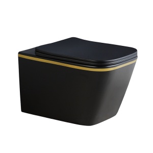 Vas Wc suspendat Rain Rimless Black Mat Gold Edge , capac soft-close inclus - Img 1