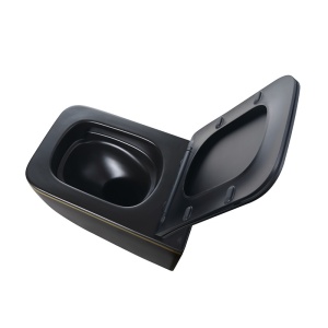 Vas WC suspendat Yuzu Tornado Black Matt & Gold, rimless cu capac softclose - Img 9