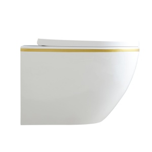 Vase de toaleta suspendat Peak White&Gold, rimless cu capac softclose - Img 7