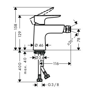 Baterie bideu Hansgrohe Talis E crom cu ventil Push-Open - Img 2