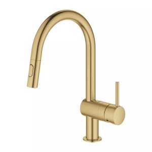 Baterie bucatarie cu dus extractibil Grohe Minta auriu periat Cool Sunrse - Img 2