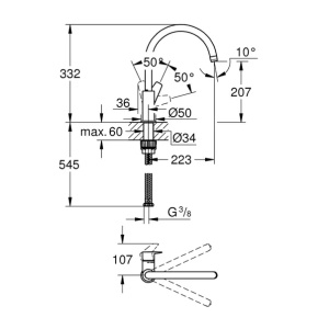 Baterie bucatarie Grohe Start Edge crom lucios cu pipa pivotanta - Img 4