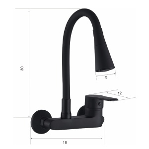 Baterie de bucatarie monocomanda cu montaj pe perete Harbor cu gat flexibil negru mat - Img 15