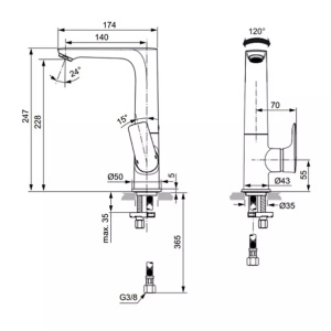 Baterie lavoar inalta Ideal Standard Connect Air argintiu Silver Storm cu pipa rotativa - Img 4