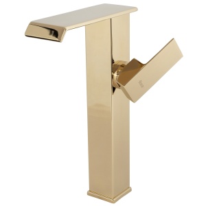 Baterie Lavoar Inalta REA KENT, Montaj Pe Blat, Capat Fix, Tip Cascada, Inaltime 28 Cm, Finisaj Auriu - Img 2
