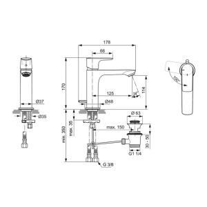 Baterie lavoar tip Grande Ideal Standard Connect Air BlueStart gri Magnetic Grey cu ventil metalic - Img 4