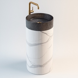 Baza chiuveta rotunda tip piedestal din marmura ceramica Turn alb-gri H74 x Ø40 cm - Img 14