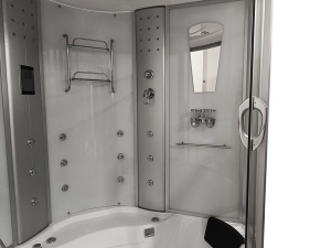 Cabină baie SPA alba cu hidromasaj MO-08150S și funcție de saună cu aburi 150 x 150 x 220 cm - Img 7