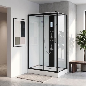 Cabina de dus cu hidromasaj MO-0550W-810 stanga 100 x 80 x 215 cm profil negru sticla alba - Img 2