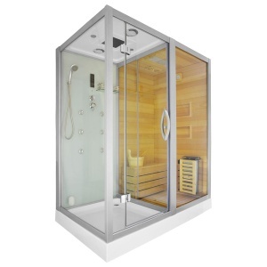 Cabina de dus cu hidromasaj si functie de sauna cu abur, sauna uscata 180 x 110 x 223 cm alb/lemn