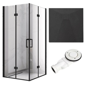 Cabina de dus cu rame negre din sticla securizata cu cadita neagra KZ08C-RIKO 90 x 90 cm