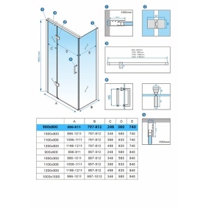 Cabina de dus dreptunghiulara cu cadita KZ02A ST03E crom 90 x 80 cm sticla 6 mm - Img 14