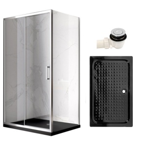Cabina de dus dreptunghiulara cu rame cromate si cadita neagra antialunecare KZ103B/SXL03D 110 x 80 cm