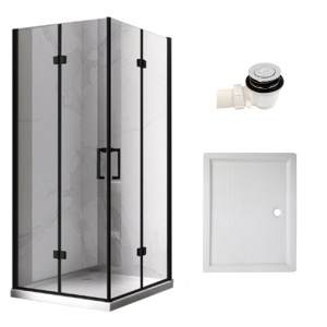 Cabina de dus dreptunghiulara cu rame negre si cadita alba KZ12B-SXL03C 100 x 80 cm